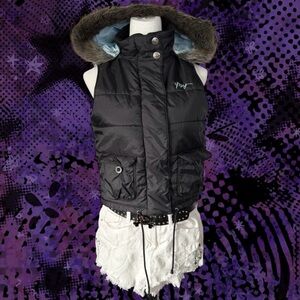 vintage y2k roxy fur puffer vest jacket !!